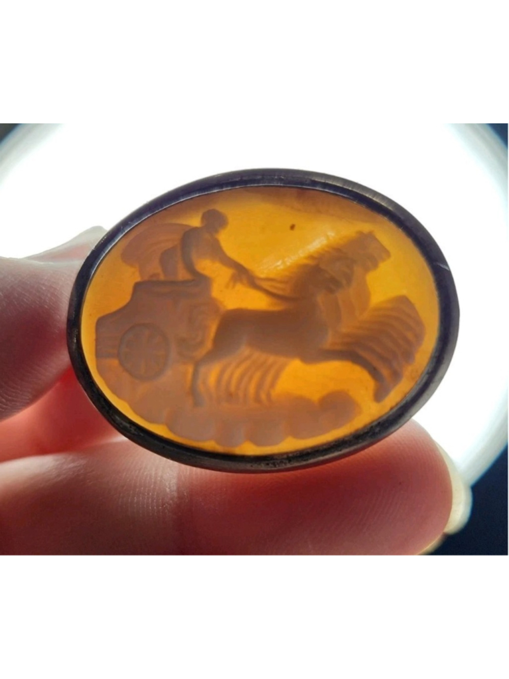 Antique Italian Carved Shell Cameo Brooch - Apollo's Sun Chariot, 925... - Picture 3 of 12